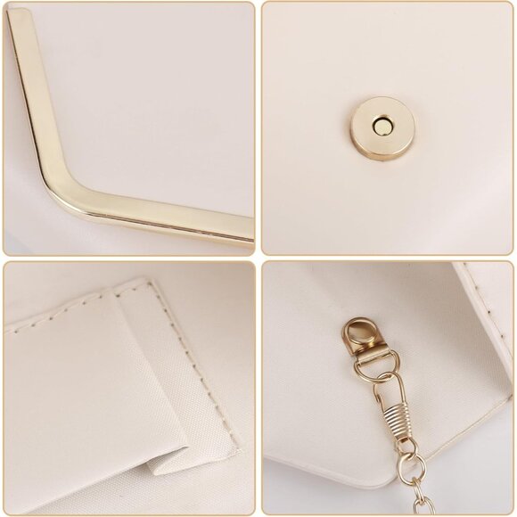 Women Nude Trendy Clutch Purses Evening Fashion Envelope Cross-Body Handbags - Picture 6 of 7